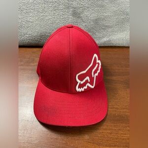 Fox Racing Flexfit Hat Red White Logo Adult Cap Small Medium Slightly Distressed